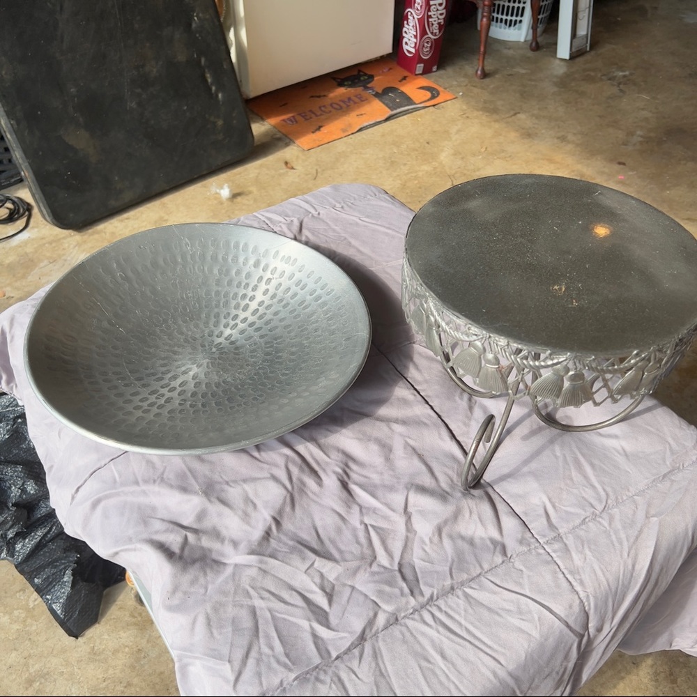 Cake stand and silver platter. $15 for both. - Picture 3 of 4